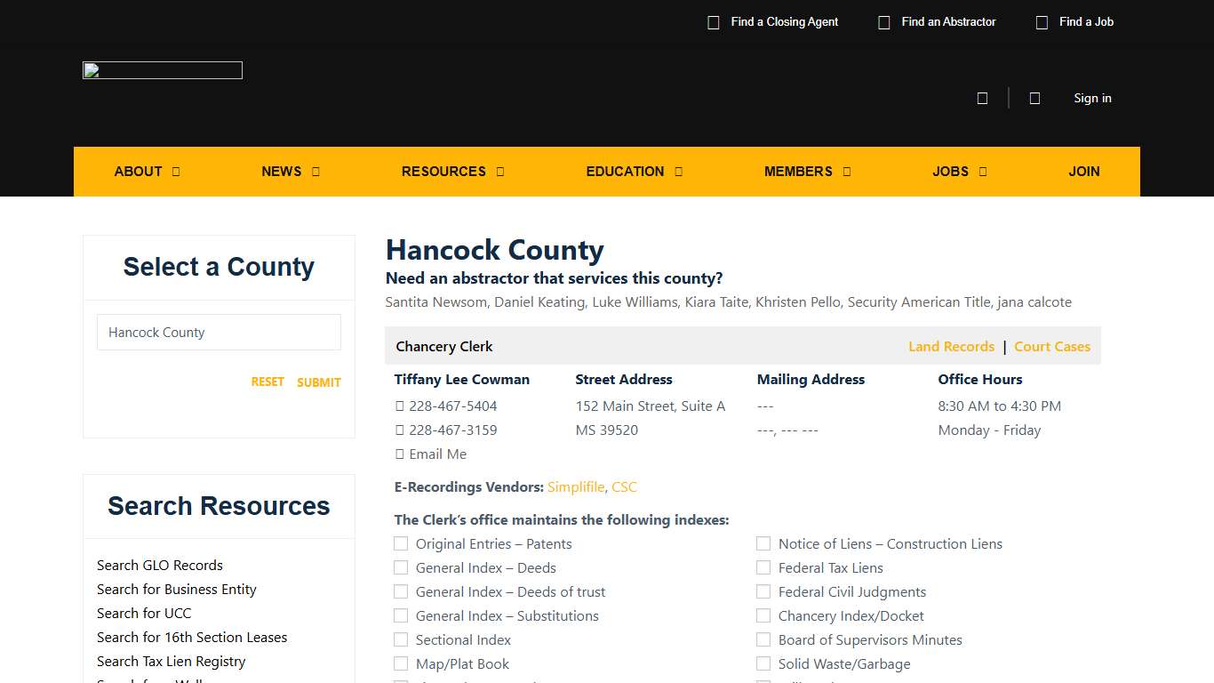 Hancock County – Land Title Association of Mississippi